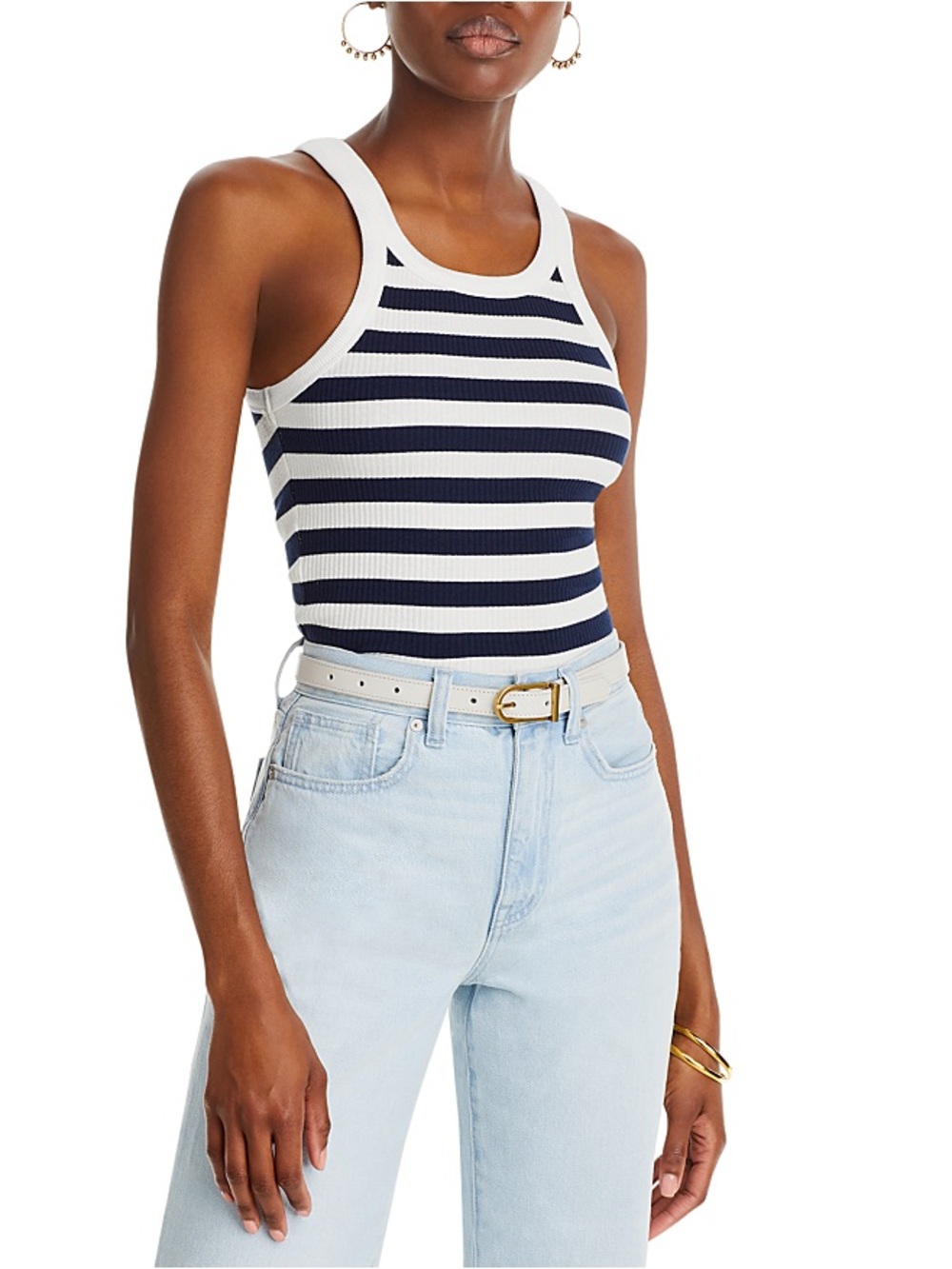 English Factory Navy Blue and White Striped Ribbed Tank